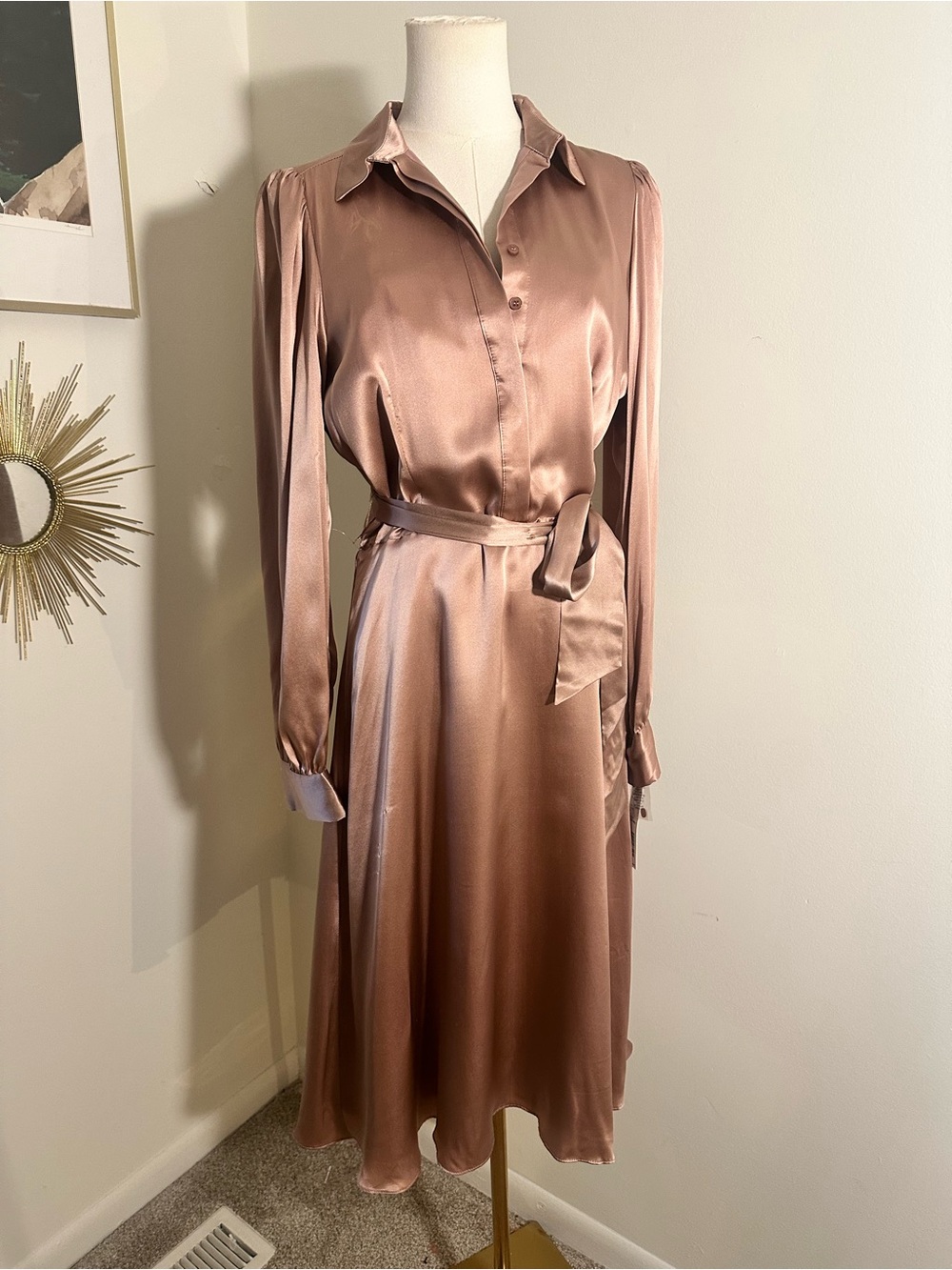Antonio Melani Mateo Rosewood Satin Midi Shirt Dress Size 8 NWT - Picture 3 of 11